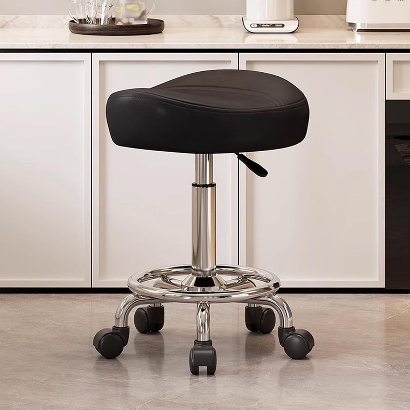 YelaJoy Rolling Stool Chair with Wheels,Saddle Chair for Hairstylist Work Stool 360 Swivel,PU Leather Height Adjustable Drafting Work SPA Shop Salon Stools with Wheels Office Chair Small，White - Image 2