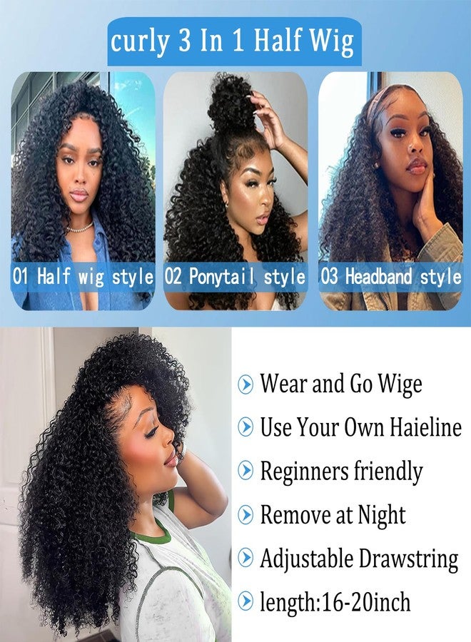 Ding Dian Kinky Curly Half Wig Human Hair 200% Density 3 IN 1 Glueless Wear and Go Half Wig Human Hair With Drawstring Seamless Clip Ins Flip Over No Glue No Lace For Women Beginner Friendly 18 Inch - Image 4
