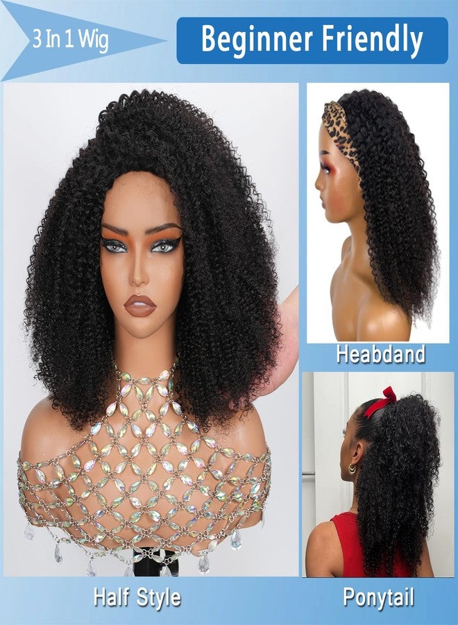 Ding Dian Kinky Curly Half Wig Human Hair 200% Density 3 IN 1 Glueless Wear and Go Half Wig Human Hair With Drawstring Seamless Clip Ins Flip Over No Glue No Lace For Women Beginner Friendly 18 Inch - Image 2