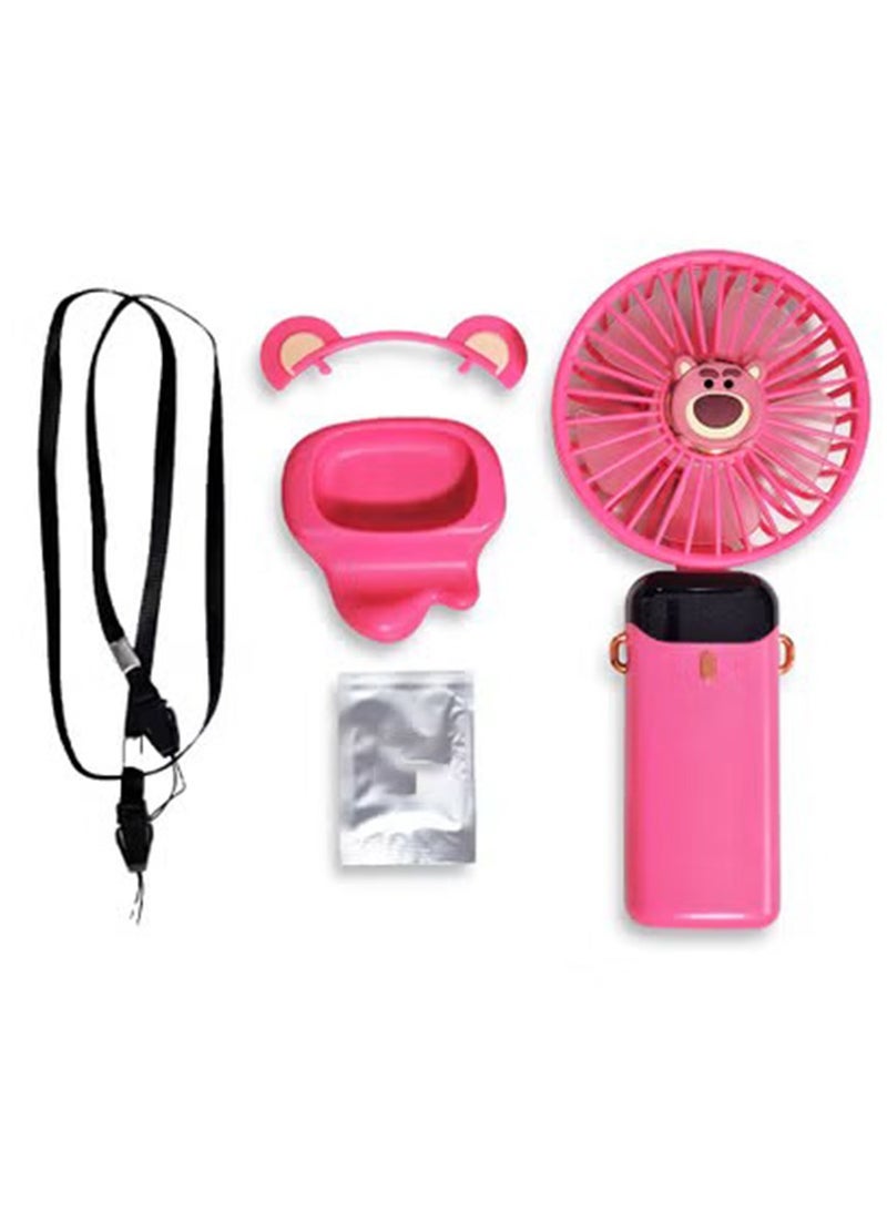 Cute cartoon portable fan, 5 different cooling speeds with LED display showing the speed level, openable head, equipped with a scented disc for refreshing breeze, USB rechargeable for easy use, lightweight and portable design with a lanyard to hang it around the neck, base to fix it on the table, safe material and suitable for children and adults, perfect gift for summer - Image 1
