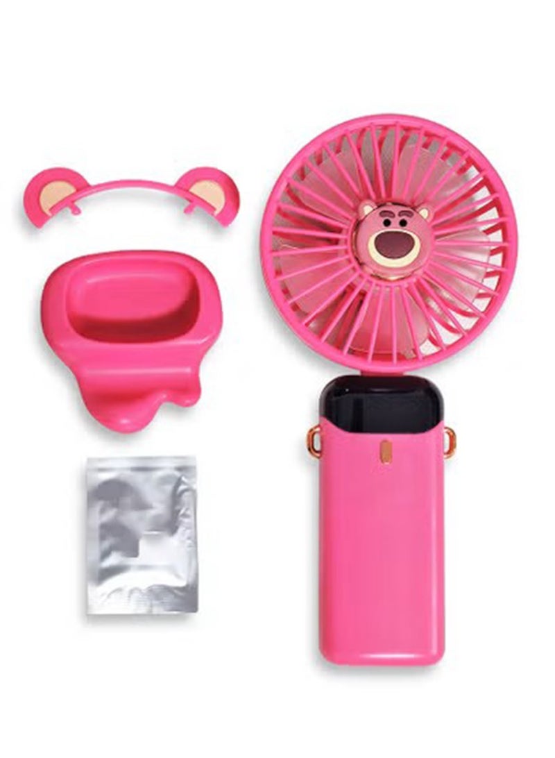 Cute cartoon portable fan, 5 different cooling speeds with LED display showing the speed level, openable head, equipped with a scented disc for refreshing breeze, USB rechargeable for easy use, lightweight and portable design with a lanyard to hang it around the neck, base to fix it on the table, safe material and suitable for children and adults, perfect gift for summer - Image 2