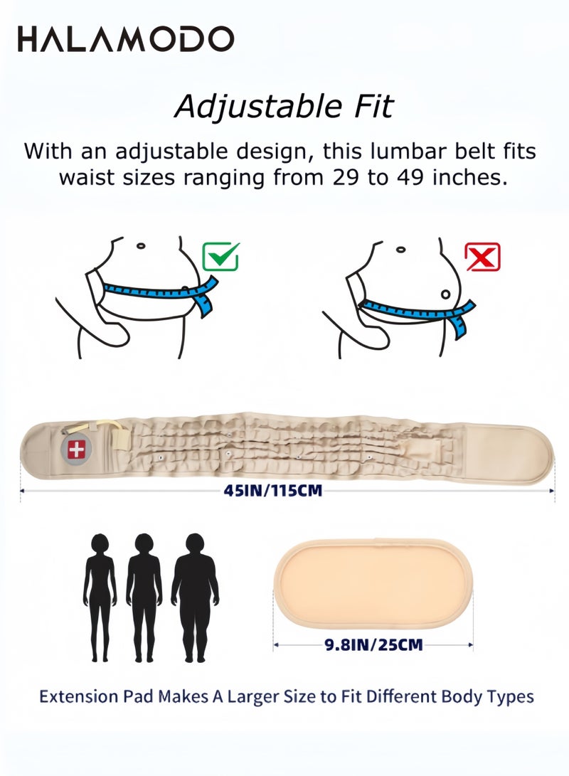 هالامودو حزام تخفيف الضغط للظهر للبالغين حزام دعم العمود الفقري القطني للبالغين مع مضخة قصيرة لتخفيف آلام أسفل الظهر جهاز سحب هوائي للظهر يناسب مقاس الخصر 29-49 بوصة - Image 5