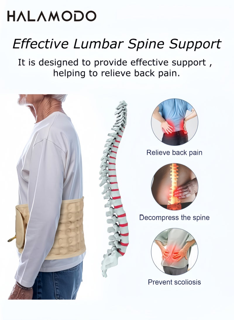 هالامودو حزام تخفيف الضغط للظهر للبالغين حزام دعم العمود الفقري القطني للبالغين مع مضخة قصيرة لتخفيف آلام أسفل الظهر جهاز سحب هوائي للظهر يناسب مقاس الخصر 29-49 بوصة - Image 2