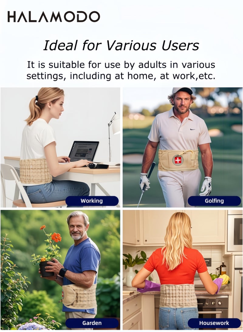 هالامودو حزام تخفيف الضغط للظهر للبالغين حزام دعم العمود الفقري القطني للبالغين مع مضخة قصيرة لتخفيف آلام أسفل الظهر جهاز سحب هوائي للظهر يناسب مقاس الخصر 29-49 بوصة - Image 4