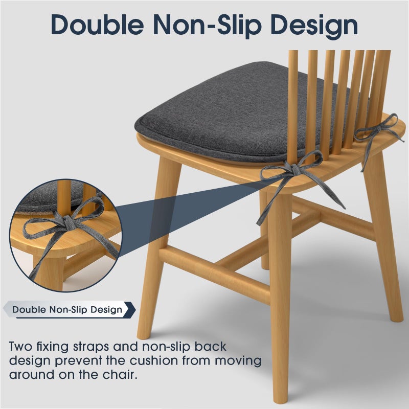 TushGuard Chair Cushions, 4 Pack Memory Foam Chair Pads, Seat Cushion, Kitchen Chair Cushions Set of 4, Anti-Slip Backing & Fixed Straps,Grey - Image 5