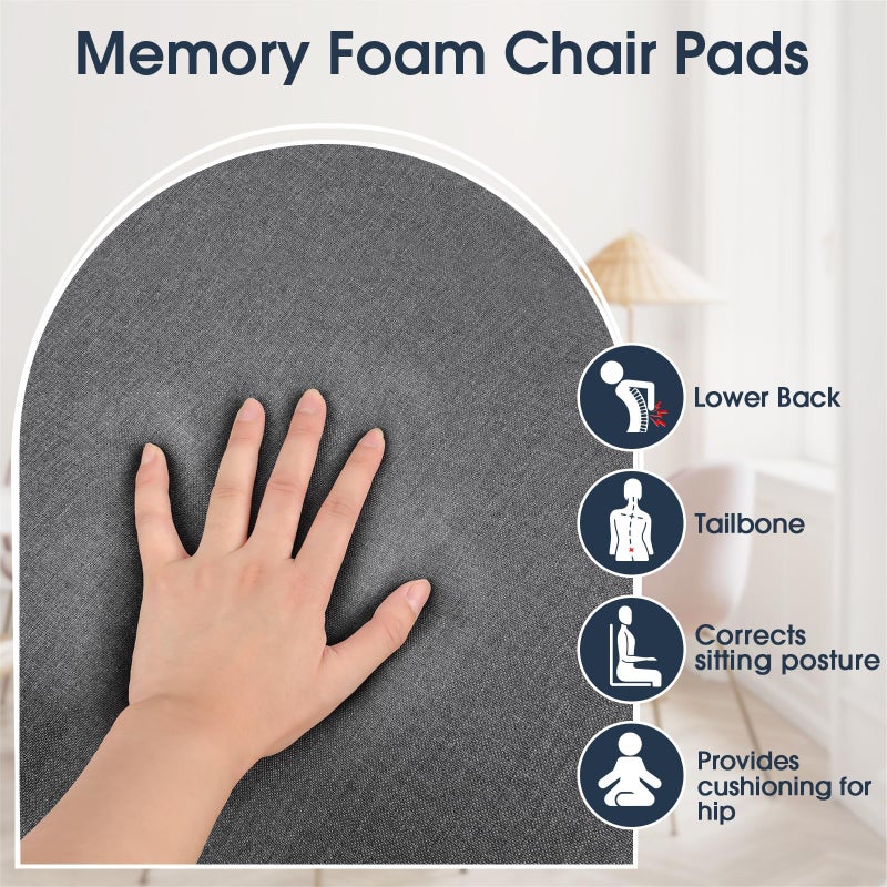 TushGuard Chair Cushions, 4 Pack Memory Foam Chair Pads, Seat Cushion, Kitchen Chair Cushions Set of 4, Anti-Slip Backing & Fixed Straps,Grey - Image 4