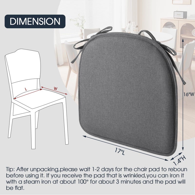 TushGuard Chair Cushions, 4 Pack Memory Foam Chair Pads, Seat Cushion, Kitchen Chair Cushions Set of 4, Anti-Slip Backing & Fixed Straps,Grey - Image 2
