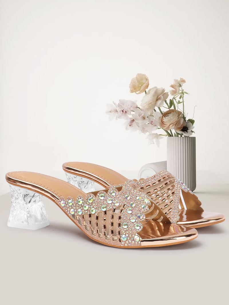 Denill Women Wedding/Party Block Heel Slip-On Fashion Sandal for Women & Girls (Antique) Uk -8 - Image 3