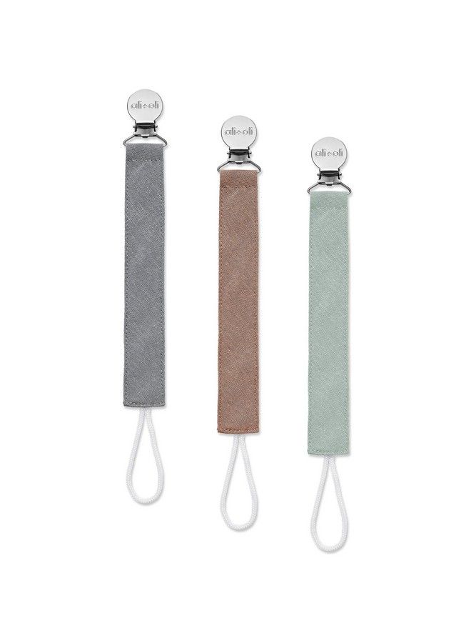 Ali+Oli Linen Strap Pacifier Clip (Forest) Set Of 3 (10" X 1") Baby Pacifier Holder For Newborn Pacifiers & Teethers Binky Clips Siliconefree Pacifier Clips - Image 2