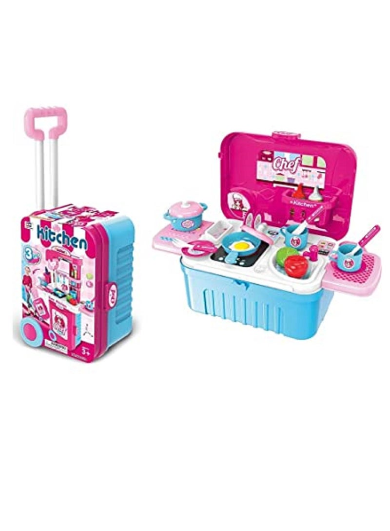 Kids Pretend 3 in 1 Kitchen Play Set Toy for Girls; Cooking Little Chef Set - Image 1