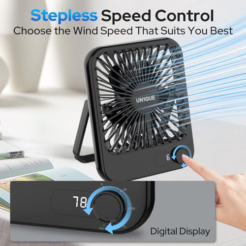 UN1QUE Slim Portable Desk Fan, 0-100 Speeds Adjustable Mini Fan, Rechargable Fan with Fragrance Function, Long Battery-life Personal Fan for Home Outdoor, An Aromatherapy Tablet Included - Image 2