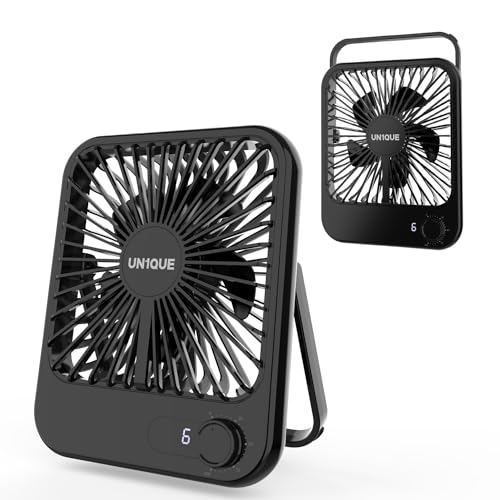 UN1QUE Slim Portable Desk Fan, 0-100 Speeds Adjustable Mini Fan, Rechargable Fan with Fragrance Function, Long Battery-life Personal Fan for Home Outdoor, An Aromatherapy Tablet Included - Image 1