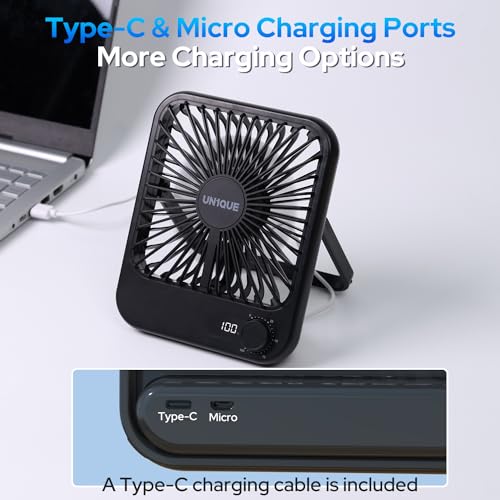 UN1QUE Slim Portable Desk Fan, 0-100 Speeds Adjustable Mini Fan, Rechargable Fan with Fragrance Function, Long Battery-life Personal Fan for Home Outdoor, An Aromatherapy Tablet Included - Image 4