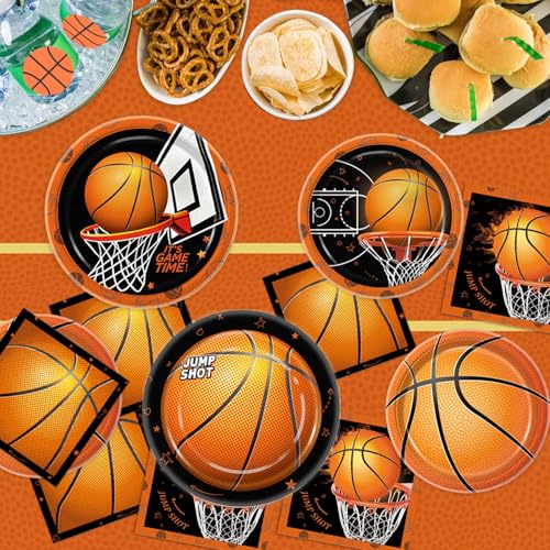 QIYANPAX 155 PCS Basketball Party Decorations - Basketball Party Supplies - Plates, Napkins, Cups, Basket Card, Banner, Hanging Swirls, Balloons, Tablecloth for Basketball Birthday Party Decorations, Serve 24 - Image 4