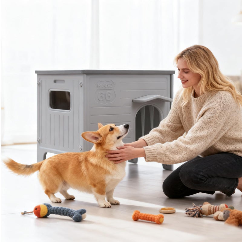 Rockever Dog House Outdoor Indoor for Small Medium Dogs, Plastic Elevated Outdoor Dog House Waterproof Dog Kennel with Window, Easy Clean and Assemble(M) - Image 5