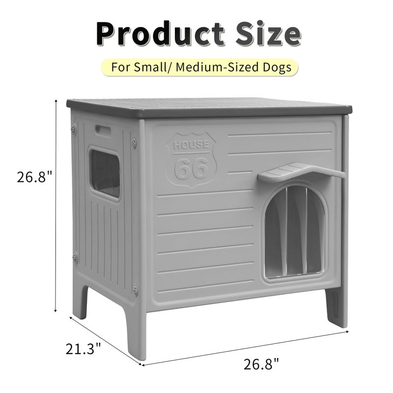 Rockever Dog House Outdoor Indoor for Small Medium Dogs, Plastic Elevated Outdoor Dog House Waterproof Dog Kennel with Window, Easy Clean and Assemble(M) - Image 3