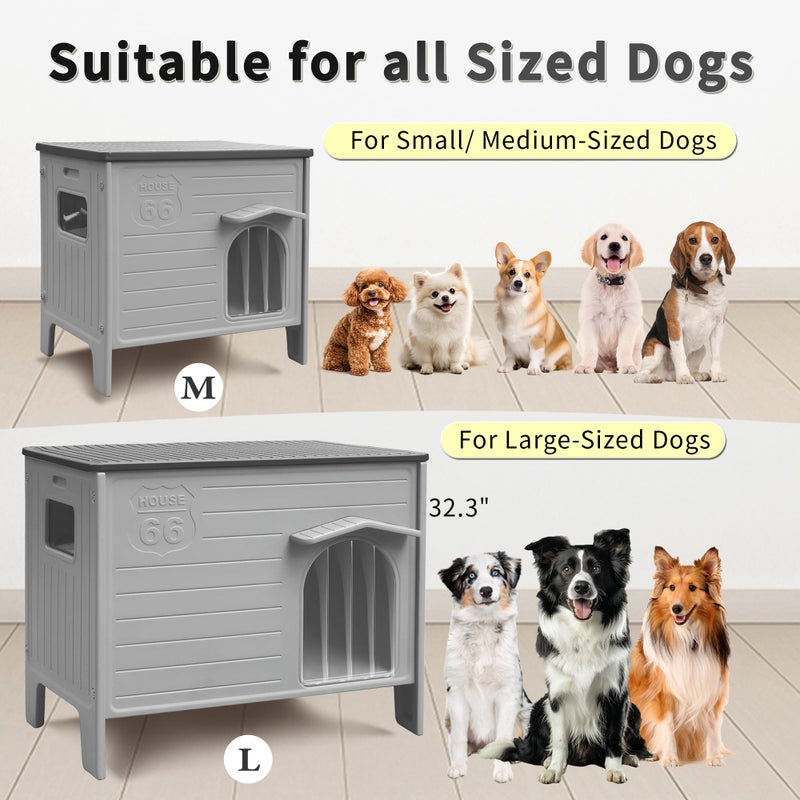 Rockever Dog House Outdoor Indoor for Small Medium Dogs, Plastic Elevated Outdoor Dog House Waterproof Dog Kennel with Window, Easy Clean and Assemble(M) - Image 4