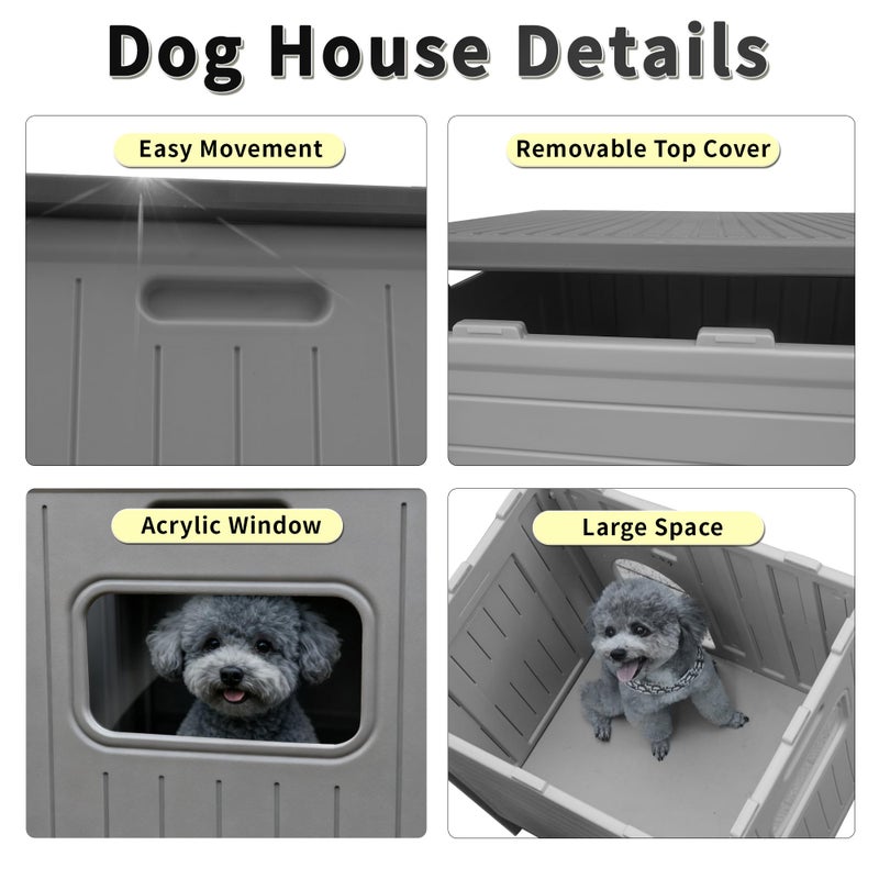 Rockever Dog House Outdoor Indoor for Small Medium Dogs, Plastic Elevated Outdoor Dog House Waterproof Dog Kennel with Window, Easy Clean and Assemble(M) - Image 2