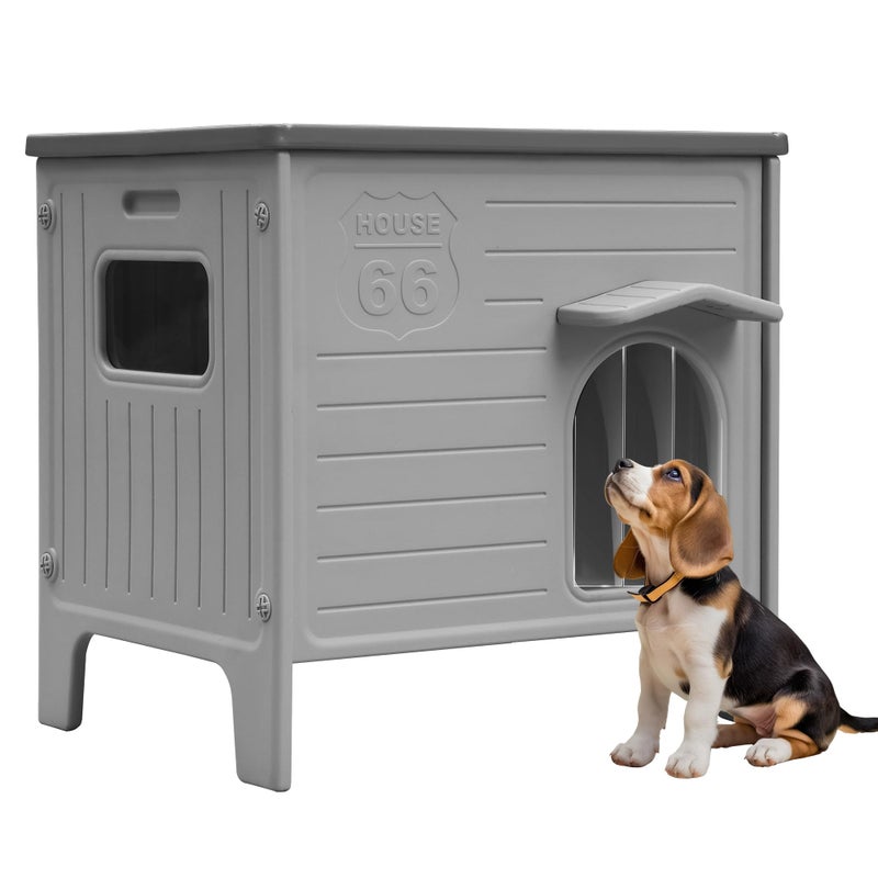 Rockever Dog House Outdoor Indoor for Small Medium Dogs, Plastic Elevated Outdoor Dog House Waterproof Dog Kennel with Window, Easy Clean and Assemble(M) - Image 1