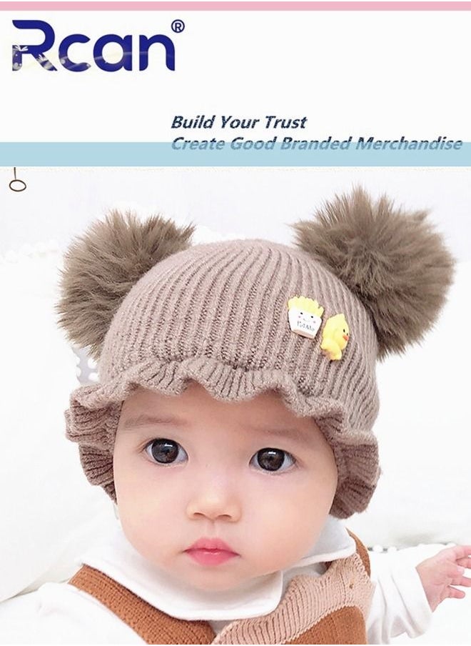 Rcan Kids Cute Cartoon Baby Fetal Cap Soft Warm Knitting Baby Hat Cotton 5-20 Months Brown  - Image 1