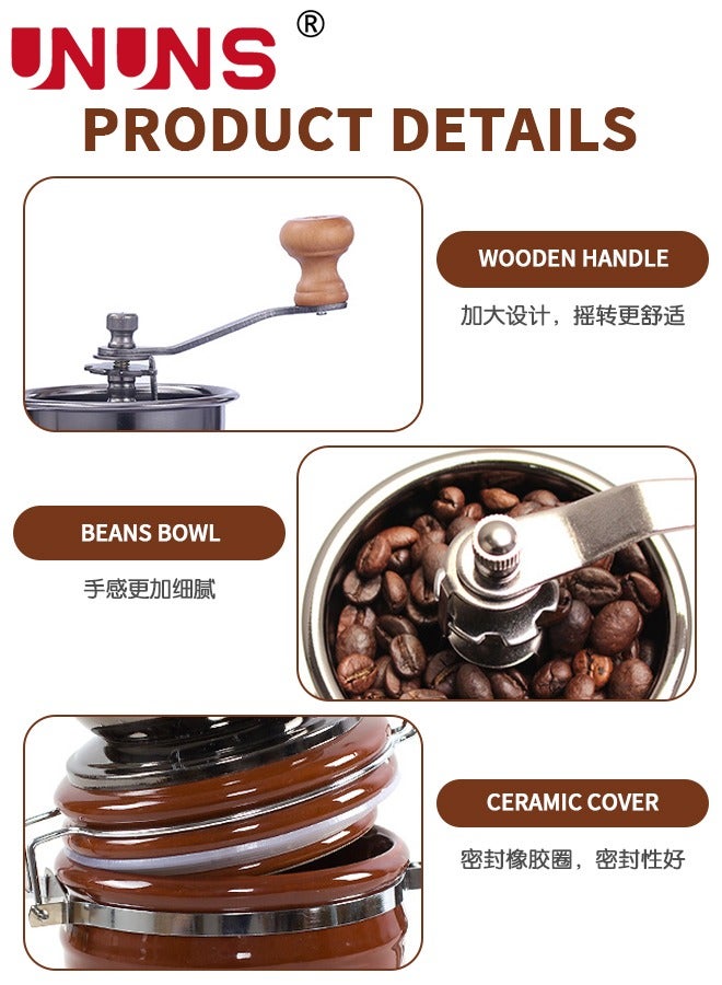 UNUNS Manual Coffee Grinder, Ceramic Coffee Bean Grinder Manual Burr Grinder, Antique Coffee Mill with Cast Iron Hand Crank for Making Mesh Coffee, Decoration, Best Gift  - Image 2