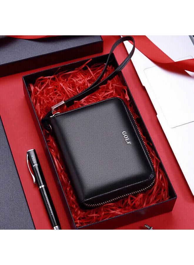 Golf Top-grain Leather Card Holder For Men, Anti-theft Multi-card Slots Bank Card Coin Purse Gift Box Set, Qixi Festival Gift For Boyfriend - Image 1