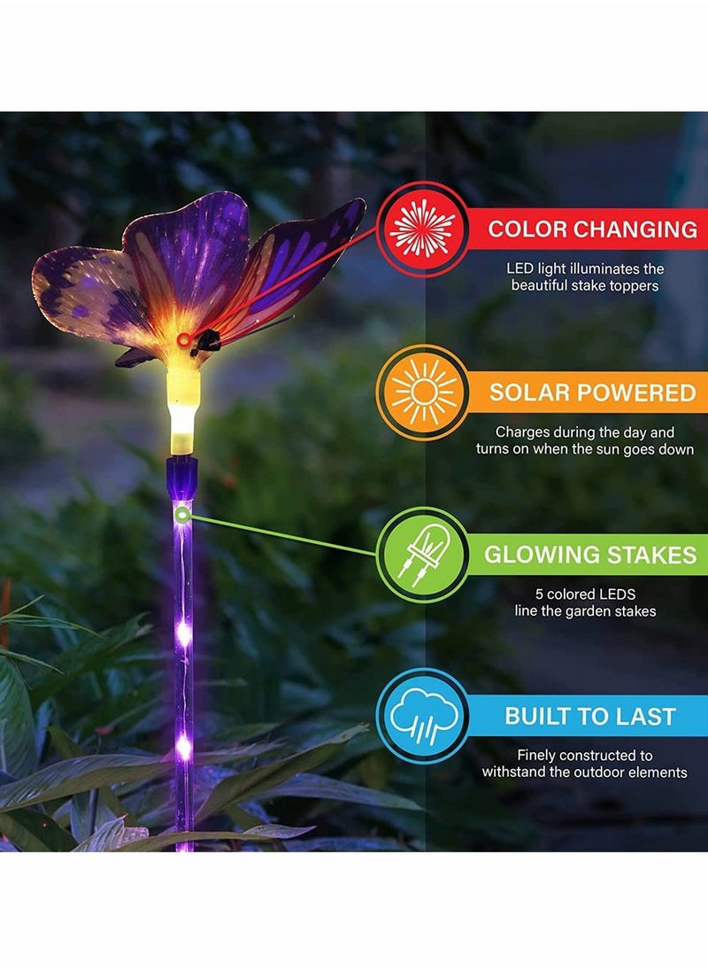 SYOSI Outdoor Solar Garden Lights, 2 Pack Solar Metal Butterfly Decorative Lights, Newest Colorful LED Waterproof Solar Stake Lights for Garden, Patio, Yard, Lawn, Walkway, Butterfly Garden Decoration  - Image 2