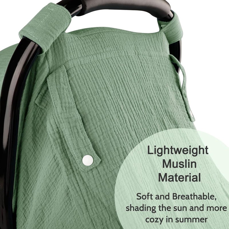 Hooyax أغطية مقاعد السيارة من هوياكس للأطفال من القماش الموسلين لصيف  مقعد السيارة للأطفال للأولاد والبنات مع نافذة قابلة للتنفس  خفيفة الوزن  مظلة مقعد السيارة للأطفال  خضراء - Image 3