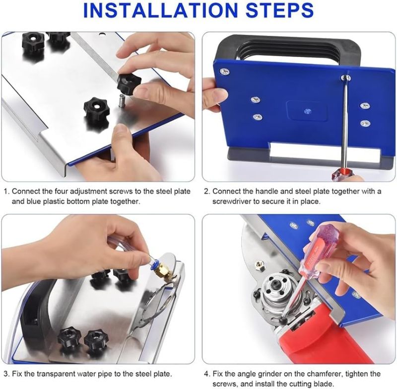 Tile Cutting Stand: Silver + Blue, Secure Clamping System, Metal Construction - Adjustable Fit For 45 Mm Max Diameter Tools For Home Renovations, Professional Installations - Image 4