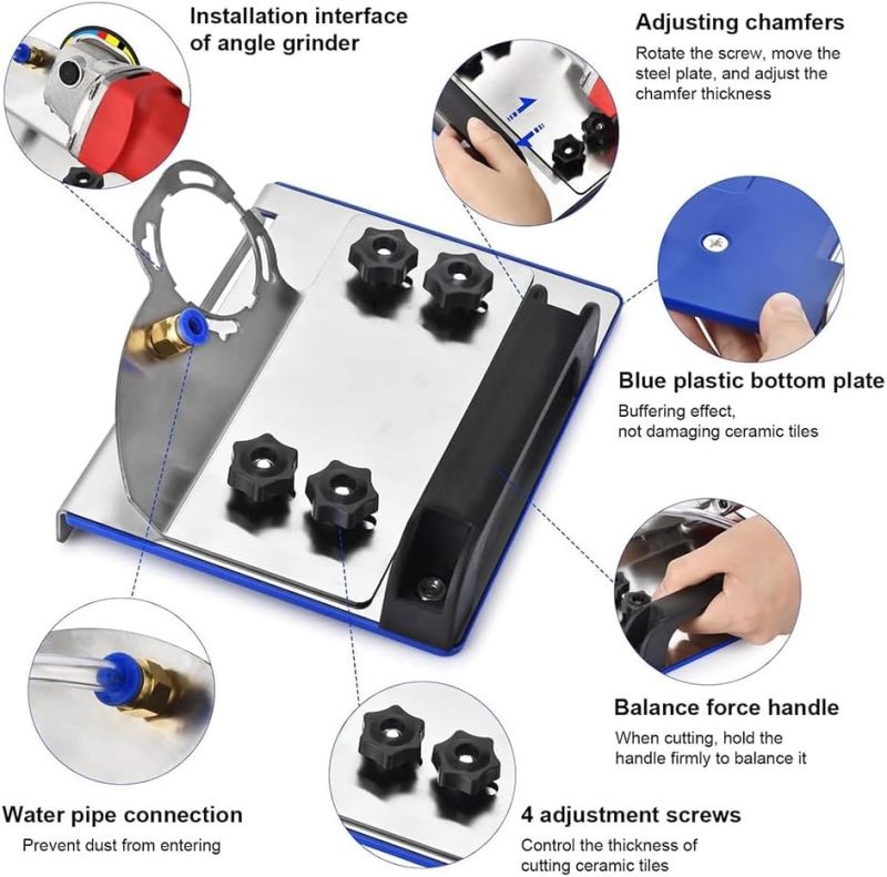 Tile Cutting Stand: Silver + Blue, Secure Clamping System, Metal Construction - Adjustable Fit For 45 Mm Max Diameter Tools For Home Renovations, Professional Installations - Image 5