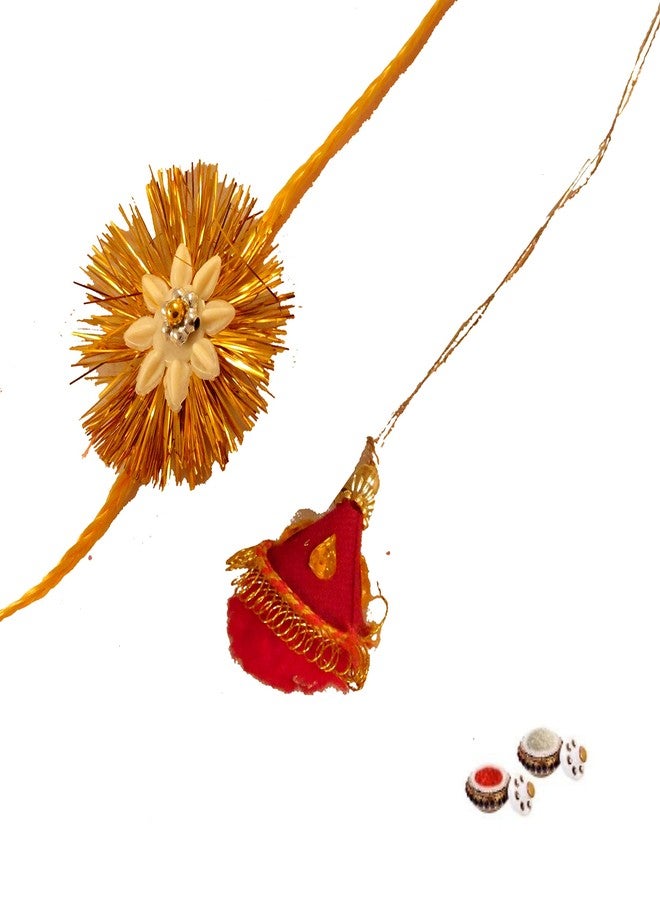 Suninow Golden bhaiya bhabhi Kid Rakhi Set | Rakhi Combo for Brother | Rakhi for Brother Gift | Rakhi Gift for Brother | Rakhi for Little Brother with Gift (Golden) - Image 1