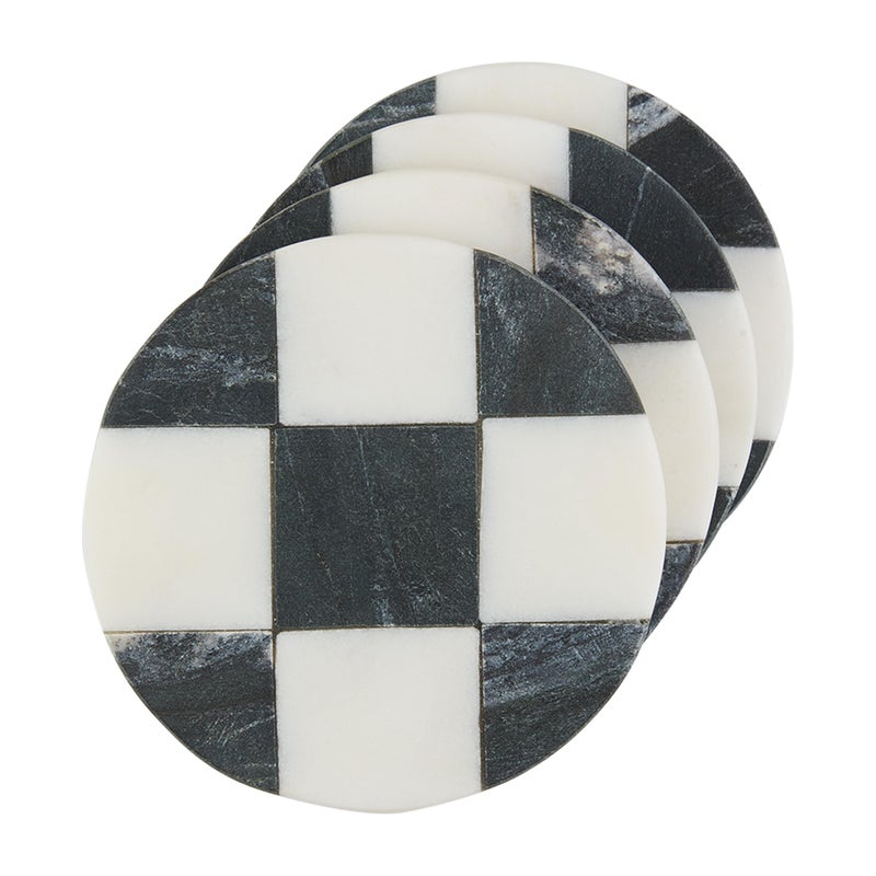 Mud Pie Circle Checkered Coaster Set; 4" x 4"
