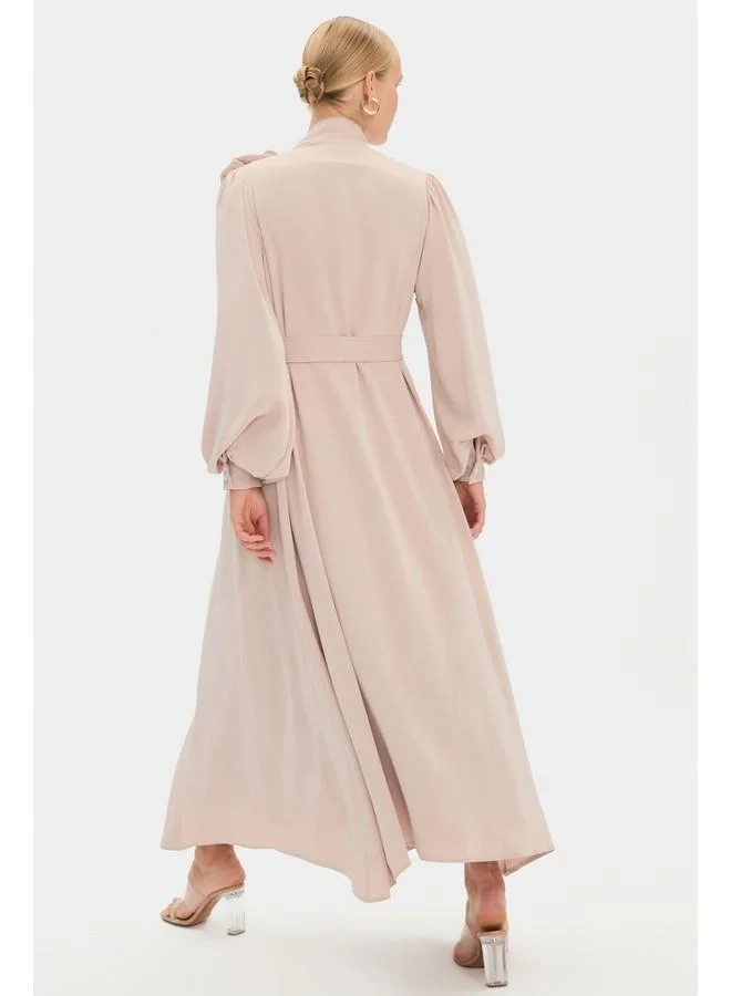JUNE June Women Flounce Skirt Floral Detailed Abaya Beige