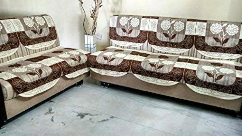 STITCHNEST 10 Piece Net Cotton 10 Seater Sofa Cover Set Brown