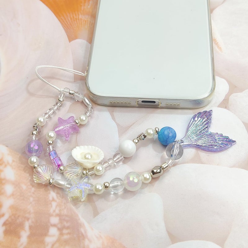 cioatu Phone Charms Cute Cherry Butterfly Cell Phone Lanyard Strap Wrist Strap for Bag Airpods Camera Pendants Decor (Purple Mermaid Tail) - Image 3