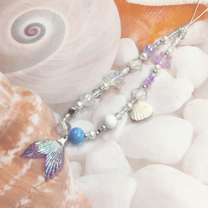 cioatu Phone Charms Cute Cherry Butterfly Cell Phone Lanyard Strap Wrist Strap for Bag Airpods Camera Pendants Decor (Purple Mermaid Tail) - Image 2