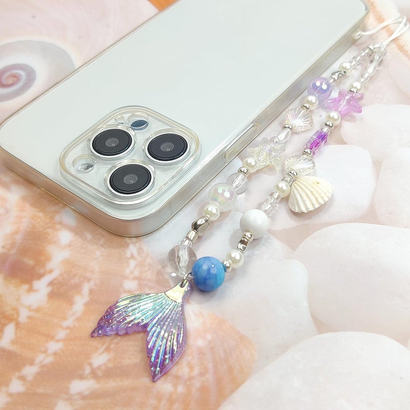 cioatu Phone Charms Cute Cherry Butterfly Cell Phone Lanyard Strap Wrist Strap for Bag Airpods Camera Pendants Decor (Purple Mermaid Tail) - Image 4