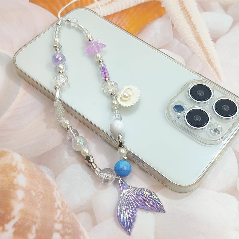 cioatu Phone Charms Cute Cherry Butterfly Cell Phone Lanyard Strap Wrist Strap for Bag Airpods Camera Pendants Decor (Purple Mermaid Tail) - Image 5