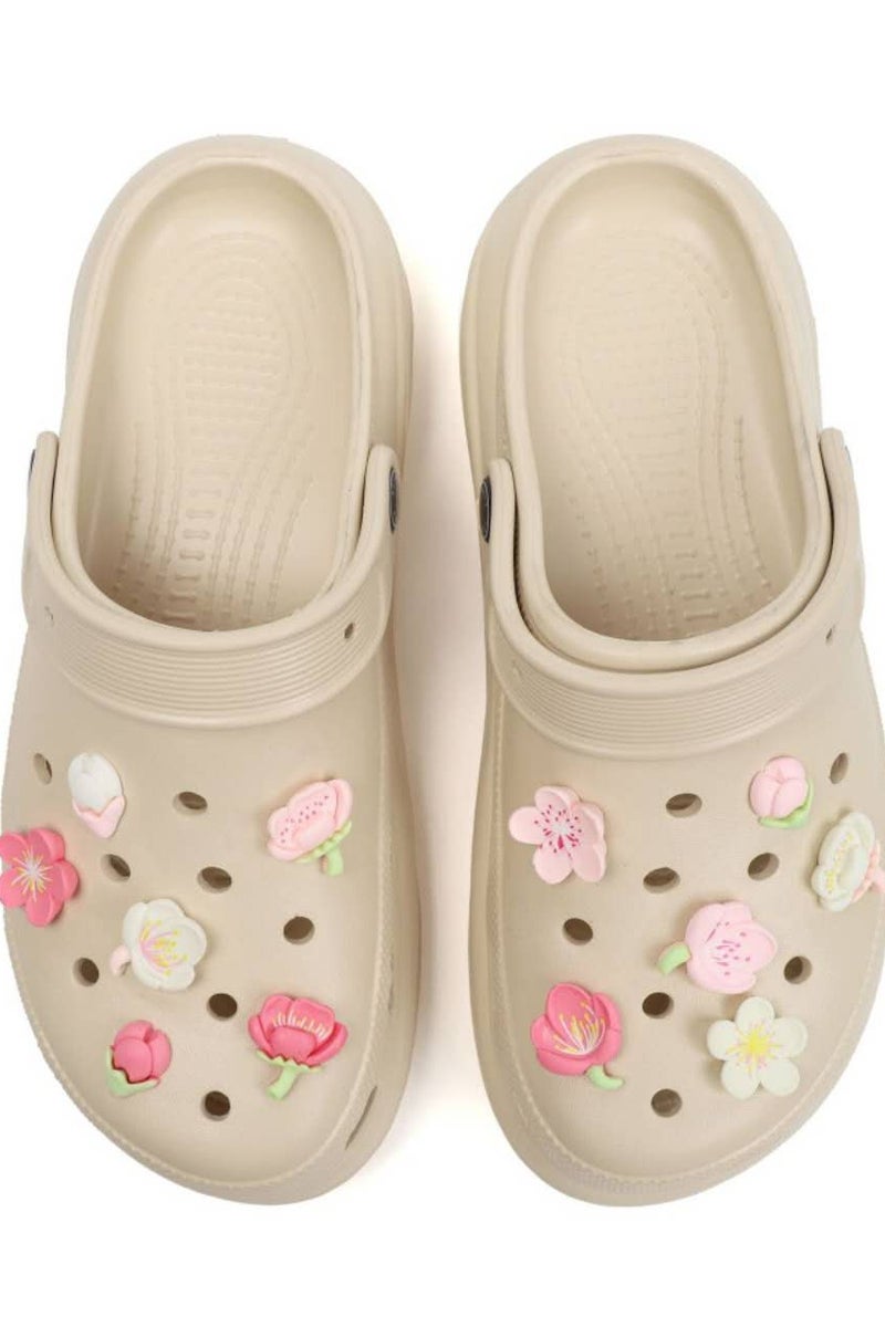Pink cherry blossom decorated beach thick-soled non-slip slippers - Image 1