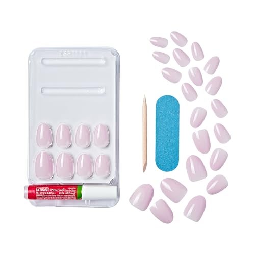 KISS Gel Fantasy, Press-On Nails, Nail glue included, 'Pure Love', Light Pink, Short Size, Almond Shape, Includes 28 Nails, 2G Glue, 1 Manicure Stick, 1 Mini File - Image 4
