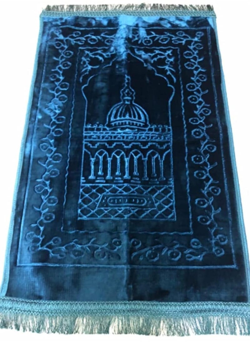 جنرال - سجادة الصلاة من القطيفة الناعمة مع دعم مانع للانزلاق.، مخمل، أزرق - Image 1
