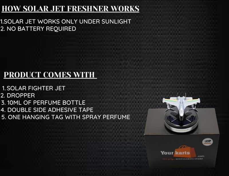 YOURKARTS.COM Solar Powered Car Perfume Diffuser/Dispenser | Jet Plane Design, Auto Rotation Fan | For Car Dashboard with Perfume liquid & Organic Fragrance - (SILVER, Pack of 1) - Image 4