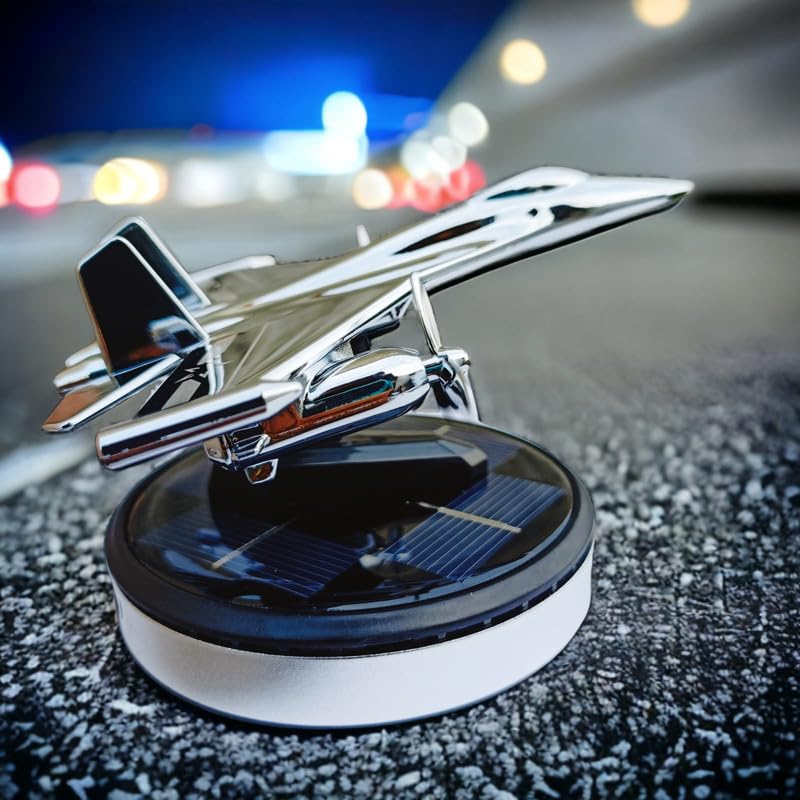 YOURKARTS.COM Solar Powered Car Perfume Diffuser/Dispenser | Jet Plane Design, Auto Rotation Fan | For Car Dashboard with Perfume liquid & Organic Fragrance - (SILVER, Pack of 1) - Image 2