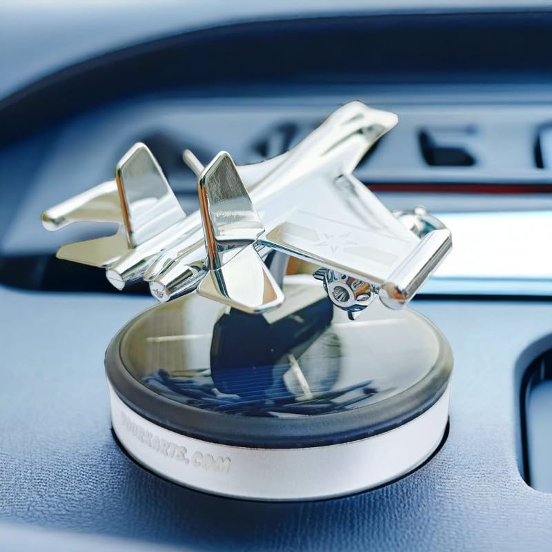 YOURKARTS.COM Solar Powered Car Perfume Diffuser/Dispenser | Jet Plane Design, Auto Rotation Fan | For Car Dashboard with Perfume liquid & Organic Fragrance - (SILVER, Pack of 1) - Image 5