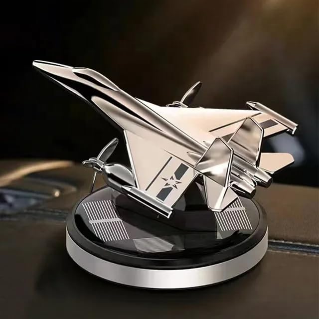 YOURKARTS.COM Solar Powered Car Perfume Diffuser/Dispenser | Jet Plane Design, Auto Rotation Fan | For Car Dashboard with Perfume liquid & Organic Fragrance - (SILVER, Pack of 1) - Image 1