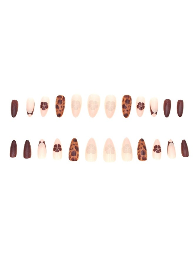 Goolsky Premium Brown Leopard & Floral Almond Press-on Nails for Edgy Chic Style - Image 4