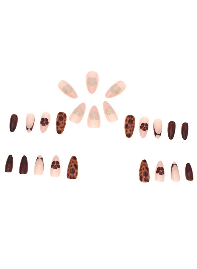 Goolsky Premium Brown Leopard & Floral Almond Press-on Nails for Edgy Chic Style - Image 3