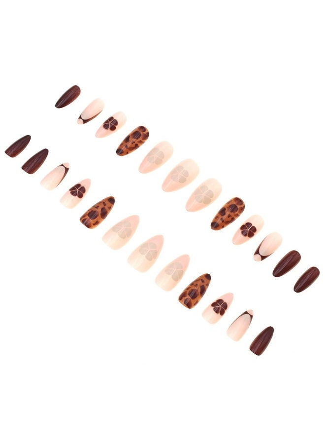 Goolsky Premium Brown Leopard & Floral Almond Press-on Nails for Edgy Chic Style - Image 2