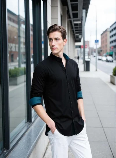 Dennis Lingo Men's Black Cotton Blend Solid Button Down Regular Fit Shirt