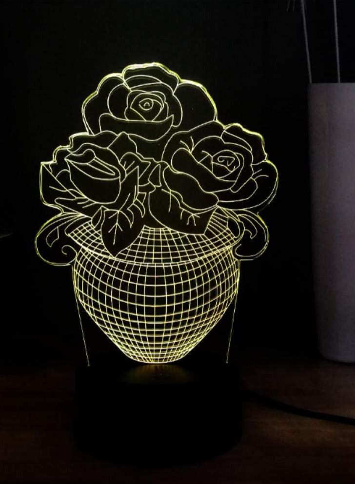 althiqahkey 3D Night Light Romantic Rose Flower 7 Color Change 3D Illusion Lamp Table Night Light Girls Festival Gift Home Decor Rose In The Pot  - Image 4